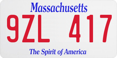 MA license plate 9ZL417