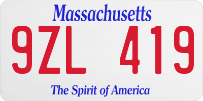 MA license plate 9ZL419