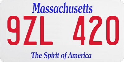 MA license plate 9ZL420