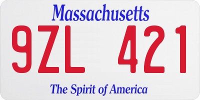 MA license plate 9ZL421