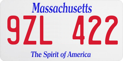 MA license plate 9ZL422