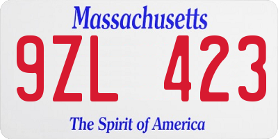 MA license plate 9ZL423