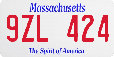 MA license plate 9ZL424