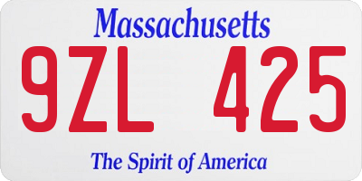 MA license plate 9ZL425