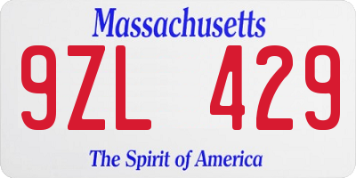 MA license plate 9ZL429