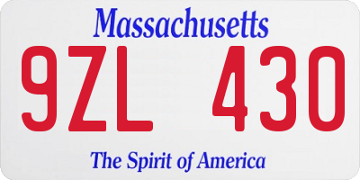 MA license plate 9ZL430