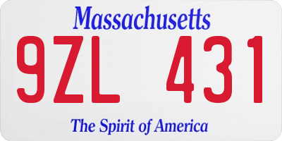 MA license plate 9ZL431