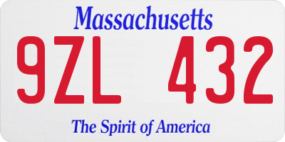 MA license plate 9ZL432