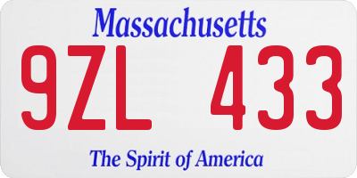 MA license plate 9ZL433