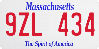 MA license plate 9ZL434