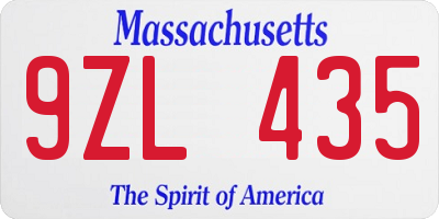 MA license plate 9ZL435