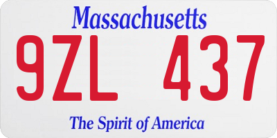 MA license plate 9ZL437