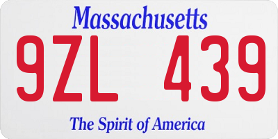 MA license plate 9ZL439