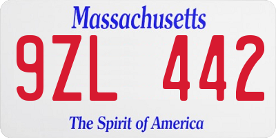 MA license plate 9ZL442