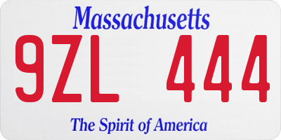 MA license plate 9ZL444
