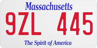 MA license plate 9ZL445
