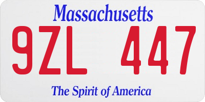 MA license plate 9ZL447