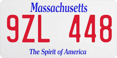 MA license plate 9ZL448