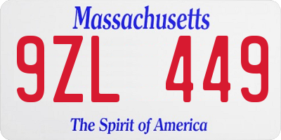 MA license plate 9ZL449