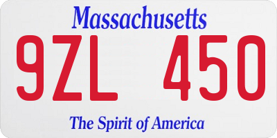 MA license plate 9ZL450