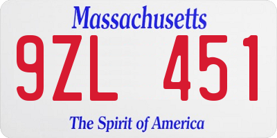 MA license plate 9ZL451