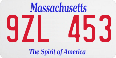 MA license plate 9ZL453