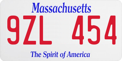 MA license plate 9ZL454