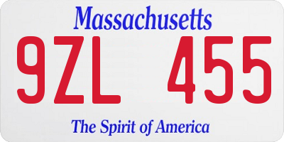 MA license plate 9ZL455