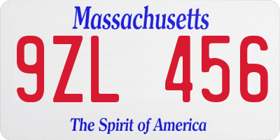 MA license plate 9ZL456