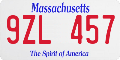 MA license plate 9ZL457