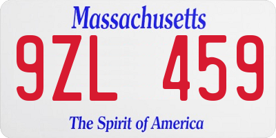 MA license plate 9ZL459