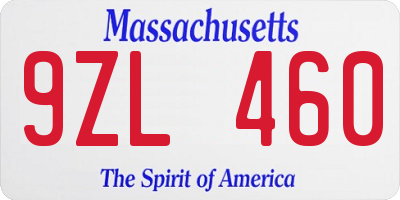 MA license plate 9ZL460