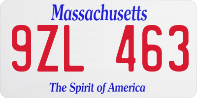 MA license plate 9ZL463