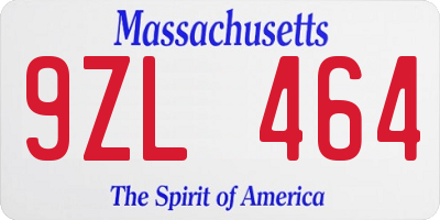 MA license plate 9ZL464