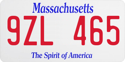 MA license plate 9ZL465