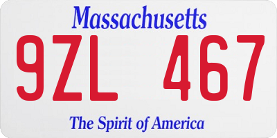 MA license plate 9ZL467