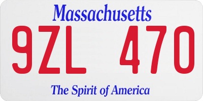 MA license plate 9ZL470