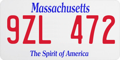 MA license plate 9ZL472