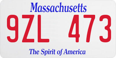 MA license plate 9ZL473