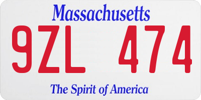 MA license plate 9ZL474