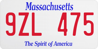 MA license plate 9ZL475