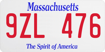 MA license plate 9ZL476
