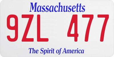 MA license plate 9ZL477