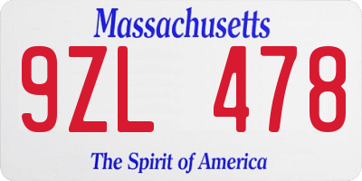 MA license plate 9ZL478