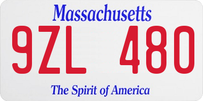 MA license plate 9ZL480