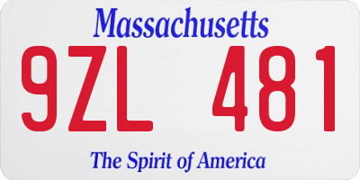 MA license plate 9ZL481