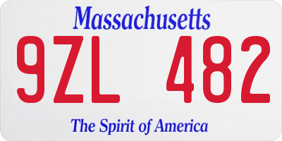 MA license plate 9ZL482