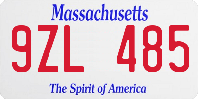 MA license plate 9ZL485