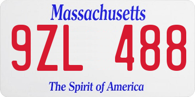 MA license plate 9ZL488