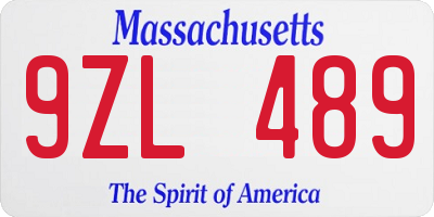 MA license plate 9ZL489